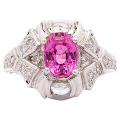Platinring, GIA-zertifizierter 2,4 Karat unbehandelter rosa Saphir & Briolette-Diamant
