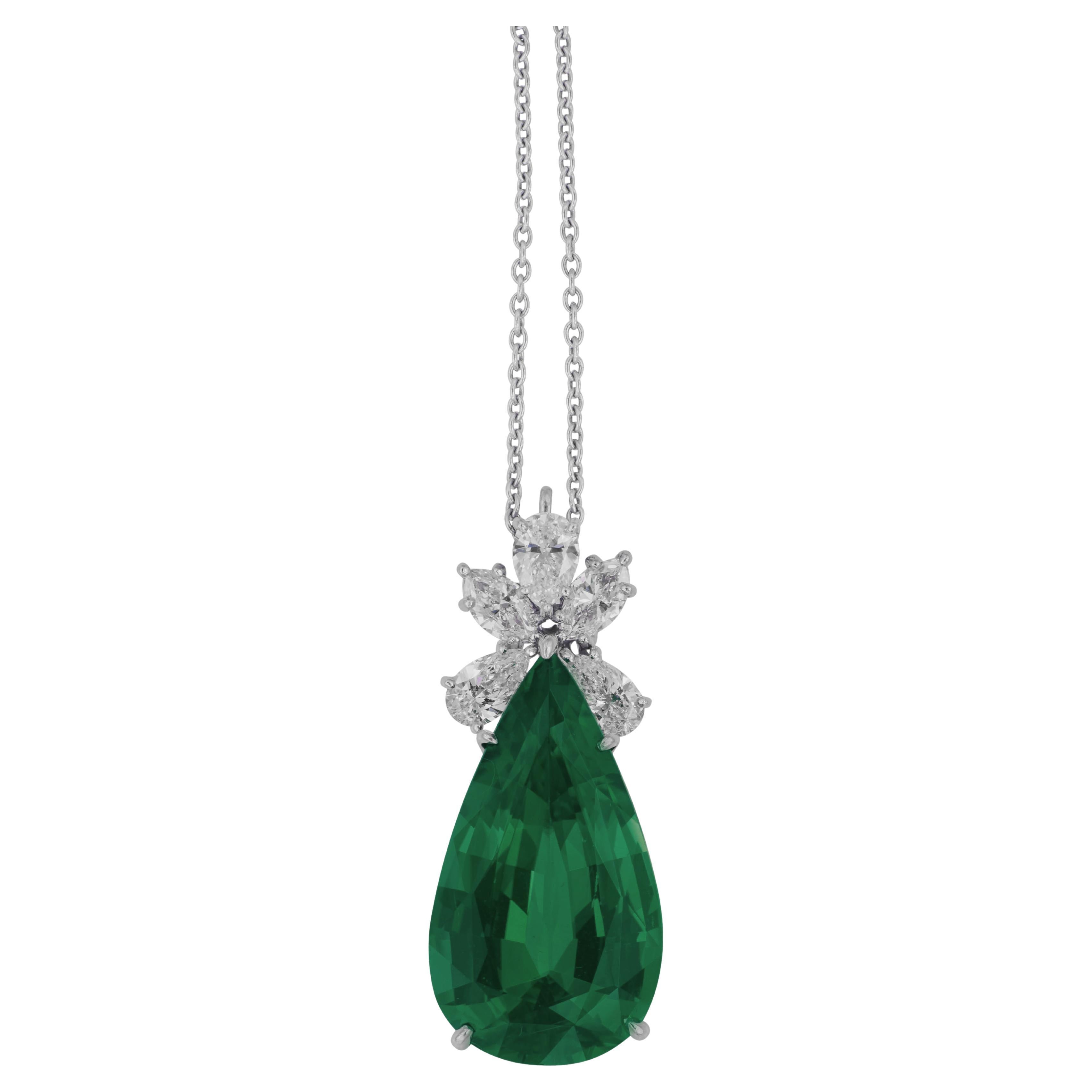 GIA Certified 24 Ct. Minor Oil Green Emerald Pendant Necklace