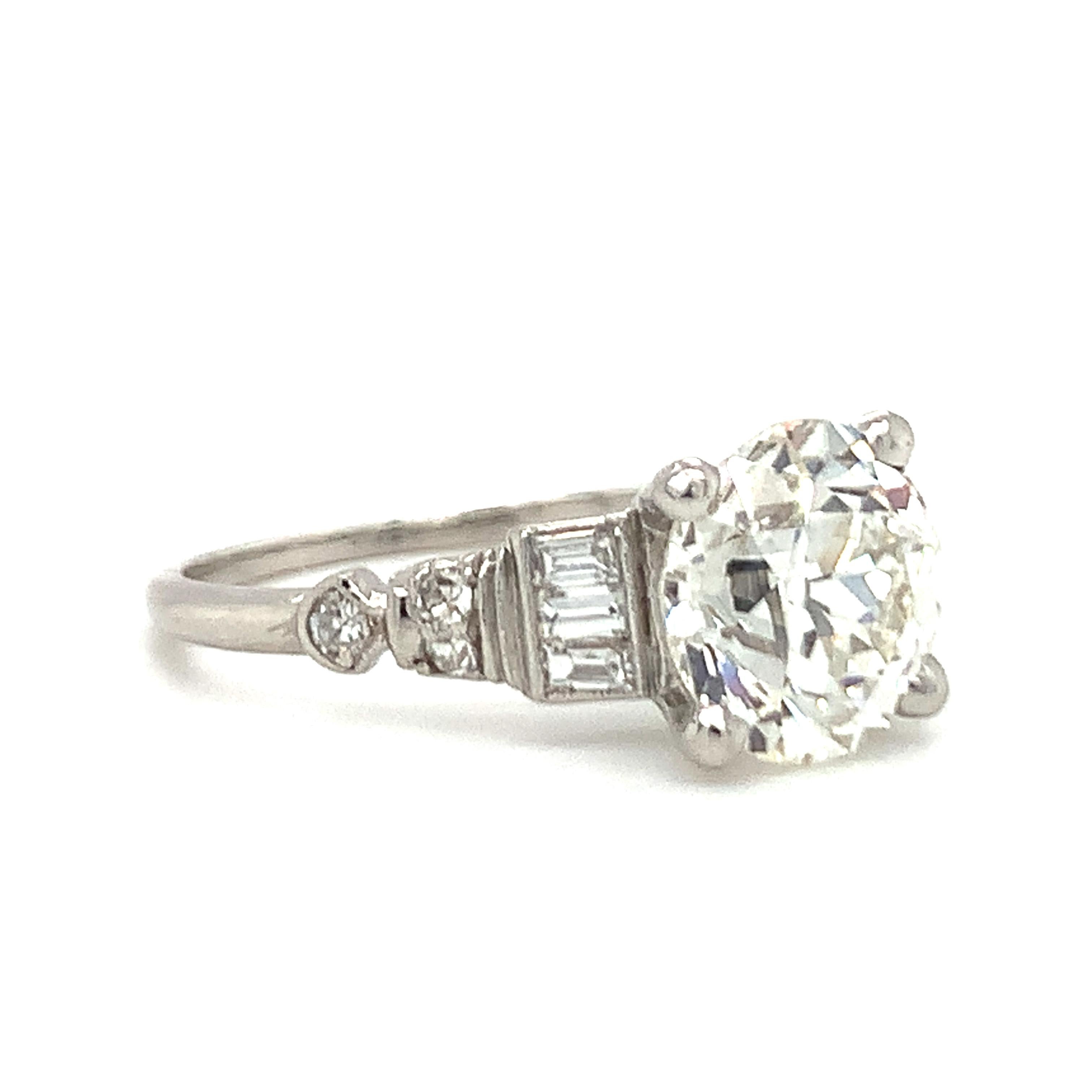 Old European Cut GIA Certified 2.40 Carat Diamond Platinum Art Deco Engagement Ring For Sale
