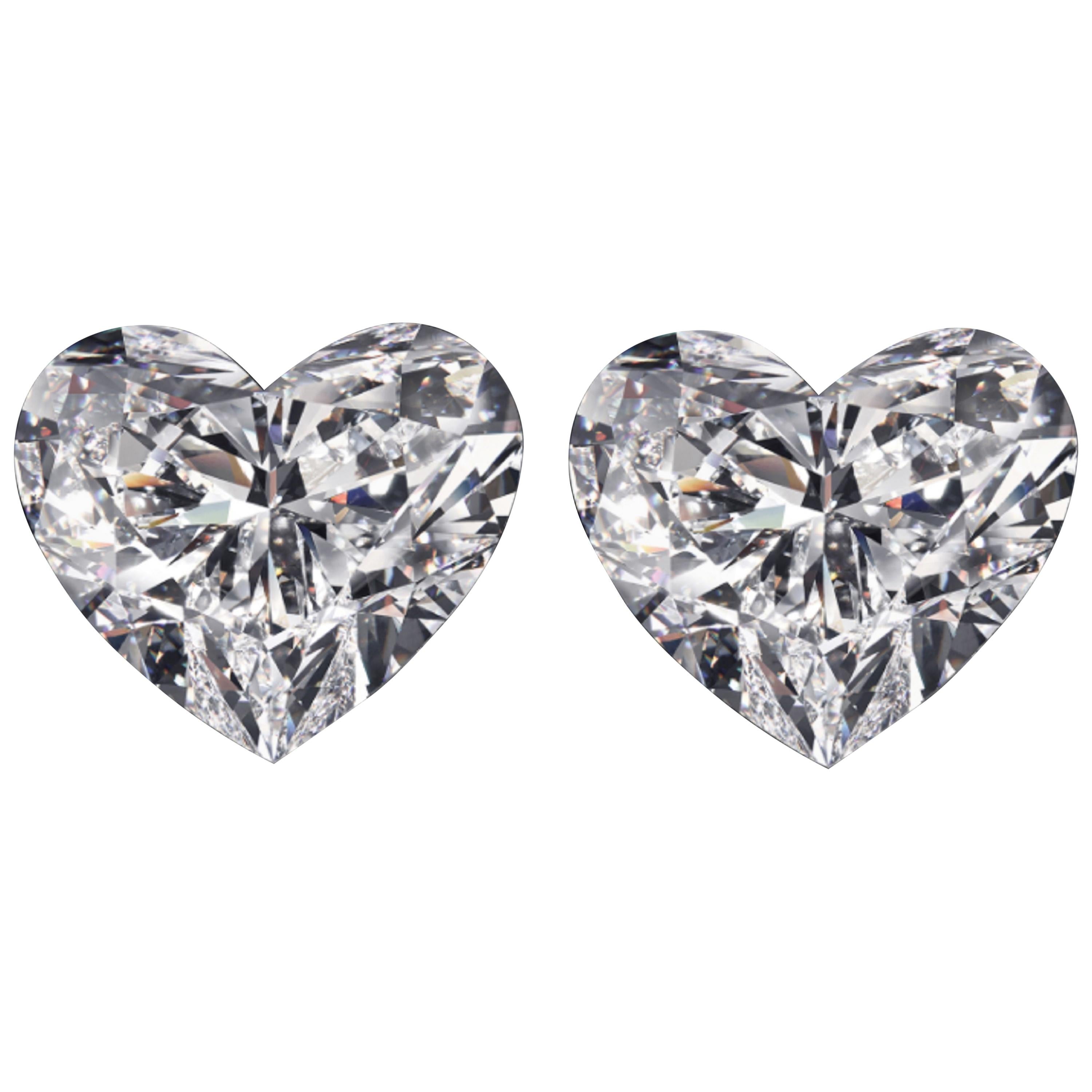 GIA Certified 2 Carat Heart-Shape Diamond Studs 18 Karat D/F Color VVS2 Clarity