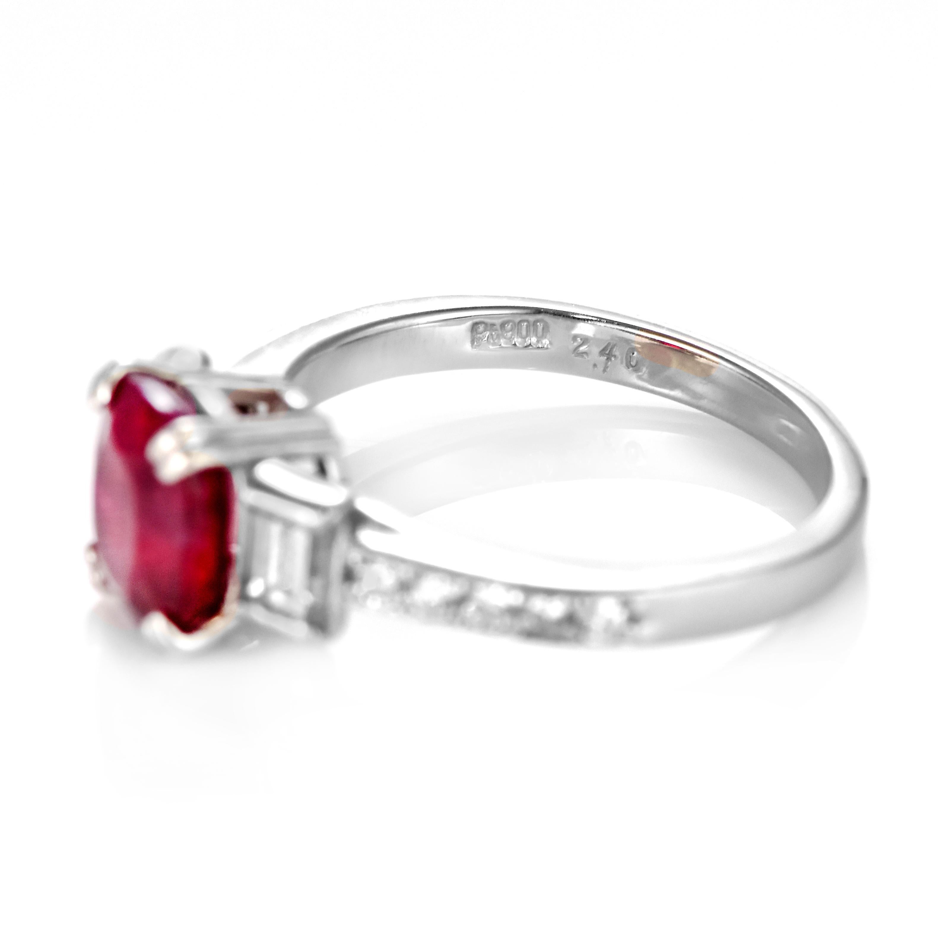 Anillo de rubí natural y diamantes de 2,40 quilates certificado por el GIA y fabricado en platino en venta 1