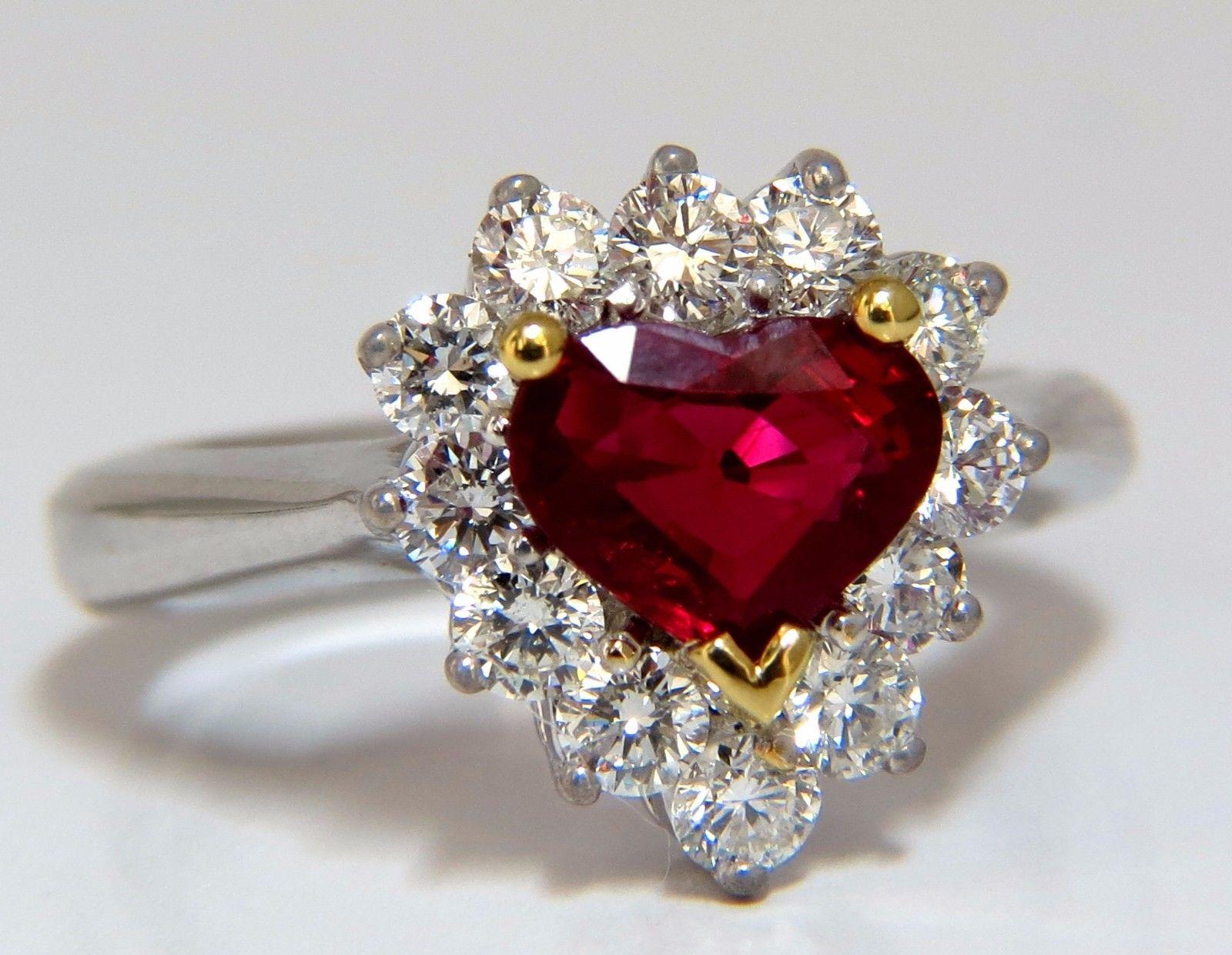GIA Certified 2.40 Carat Natural Ruby Diamonds Ring 18 Karat Heart Cut 2