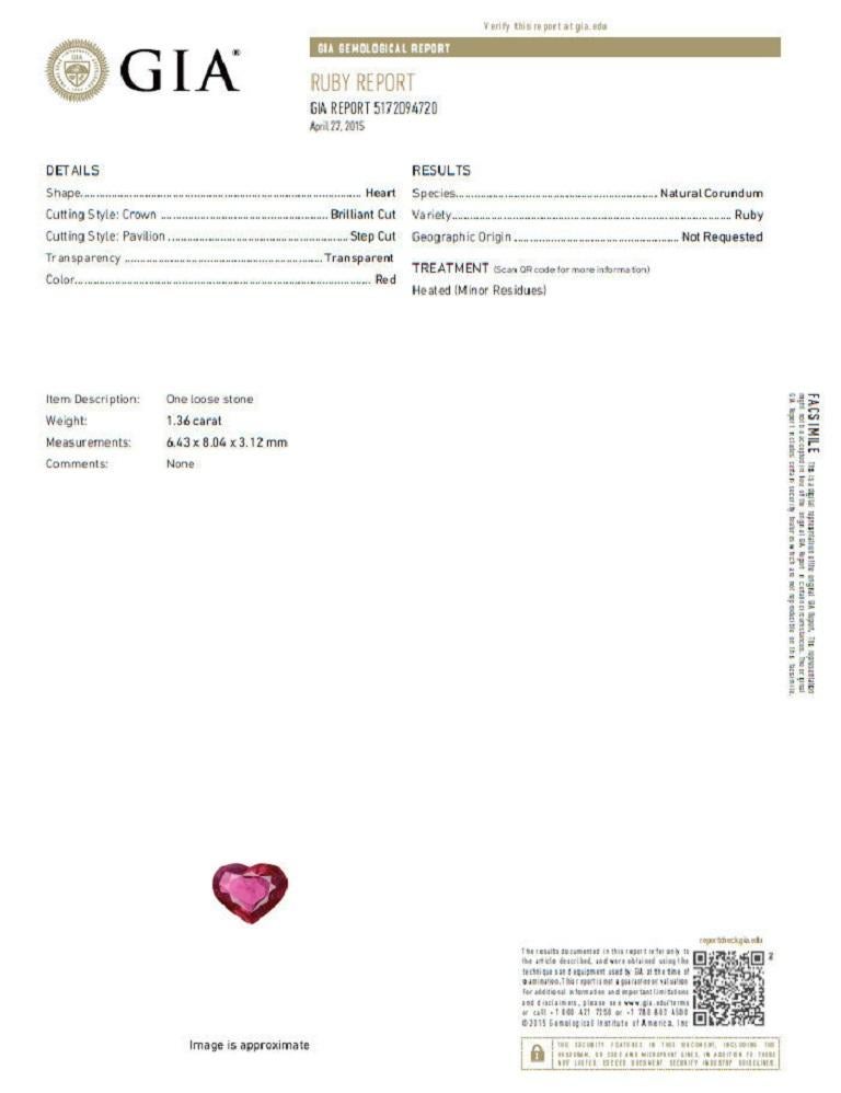 GIA Certified 2.40 Carat Natural Ruby Diamonds Ring 18 Karat Heart Cut 3