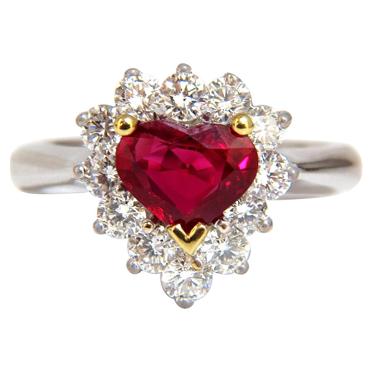 GIA Certified 2.40 Carat Natural Ruby Diamonds Ring 18 Karat Heart Cut