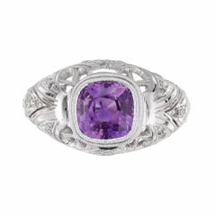 GIA Certified 2.40 Carat Purple Sapphire Diamond Platinum Engagement Ring