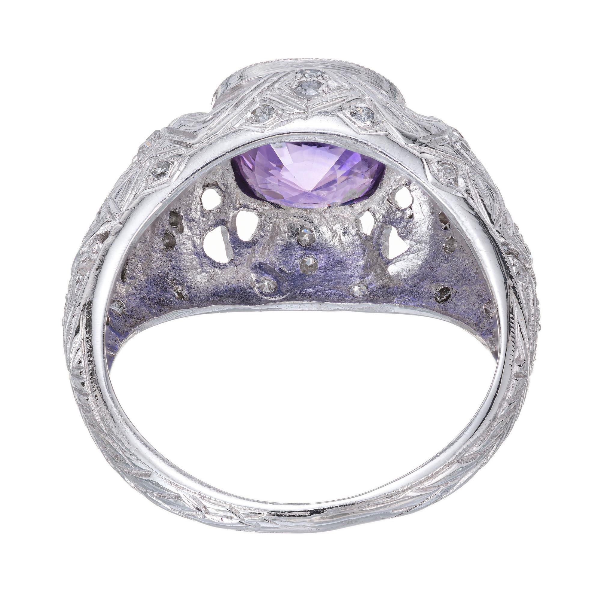 Cushion Cut GIA Certified 2.40 Carat Purple Sapphire Diamond Platinum Engagement Ring For Sale