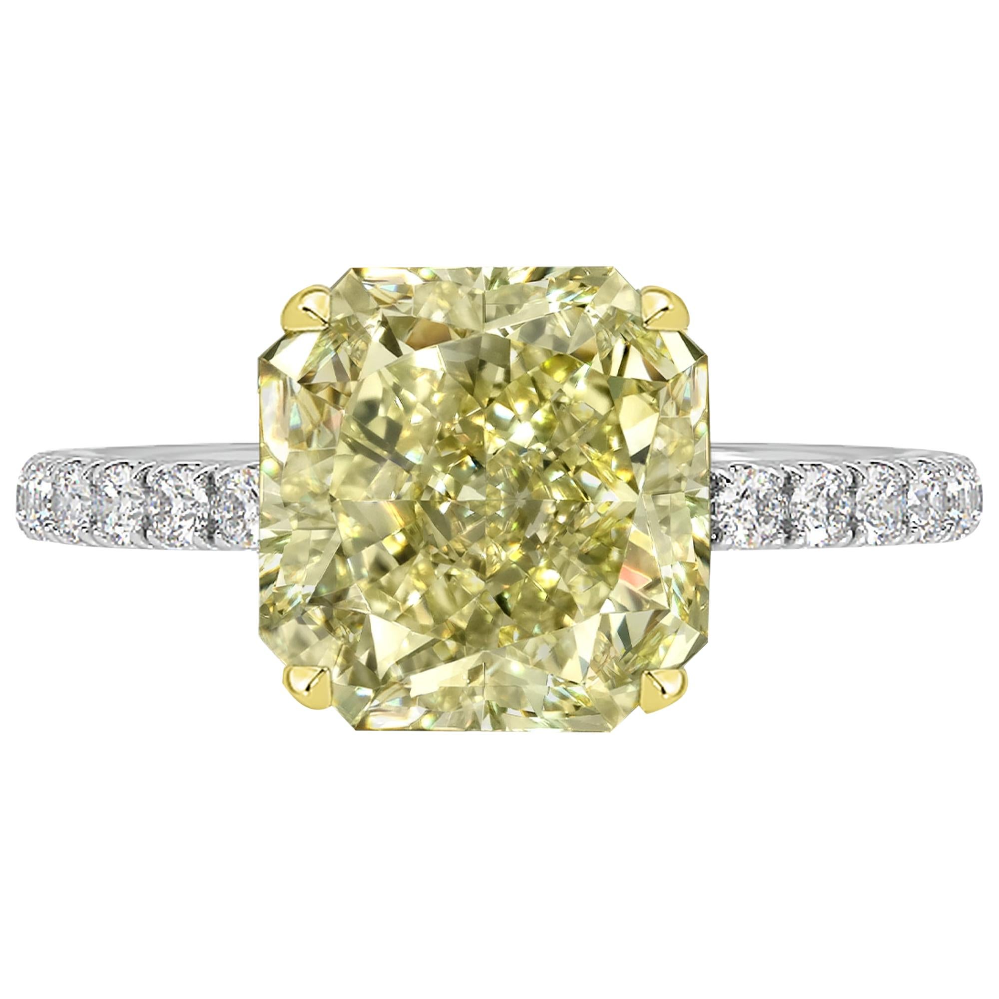 GIA Certified 2.40 Carat Radiant Cut Yellow Diamond Ring For Sale