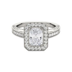 GIA zertifiziert 2,40 Karat Radiant Halo graviert Openwork Platin Diamantring
