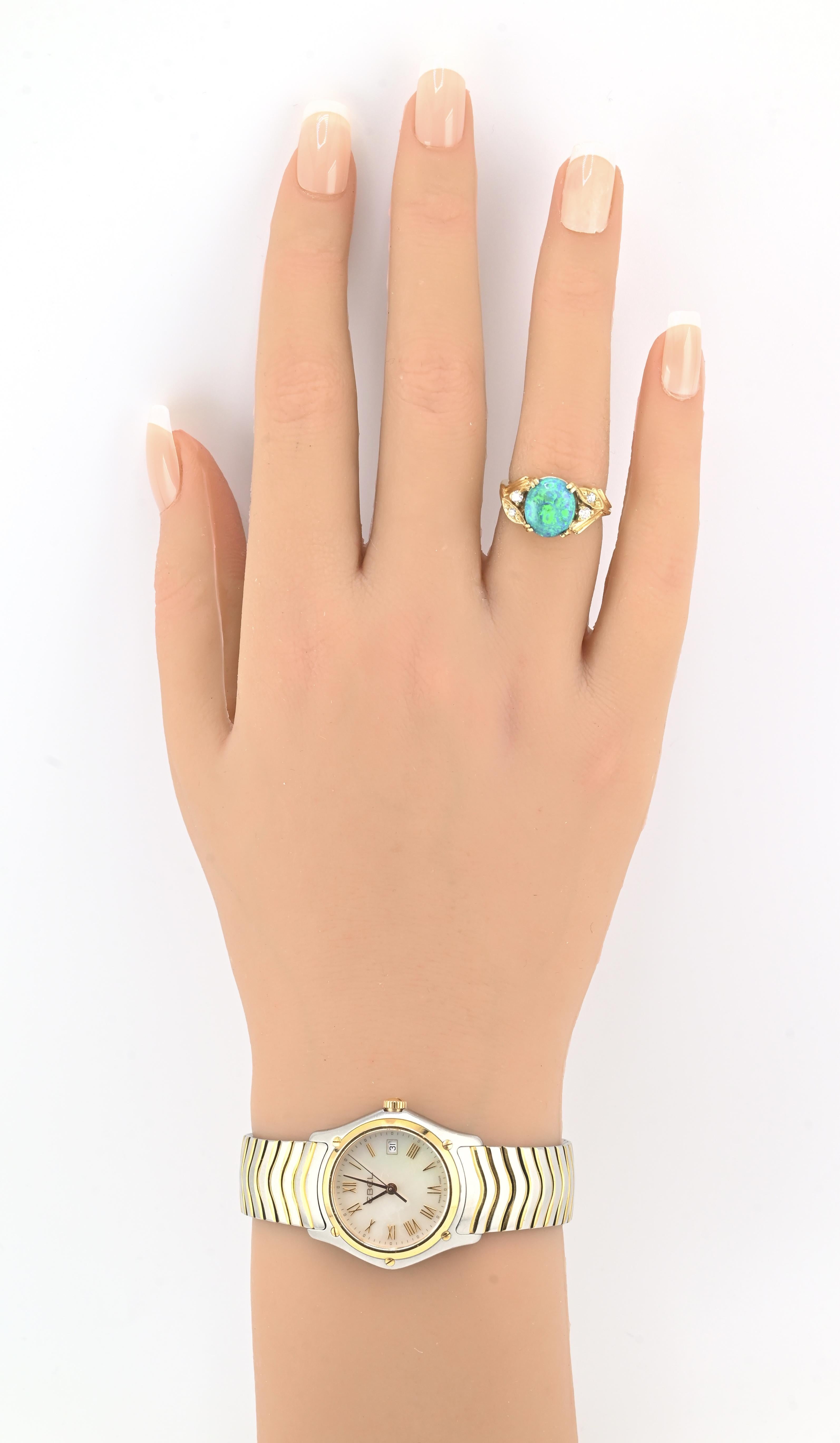 Bague en or jaune 14K certifiée GIA 2,40ct Opale noire naturelle et diamant en vente 3