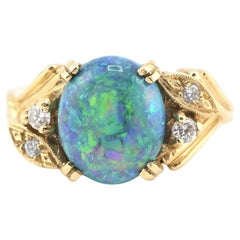 Bague en or jaune 14K certifiée GIA 2,40ct Opale noire naturelle et diamant