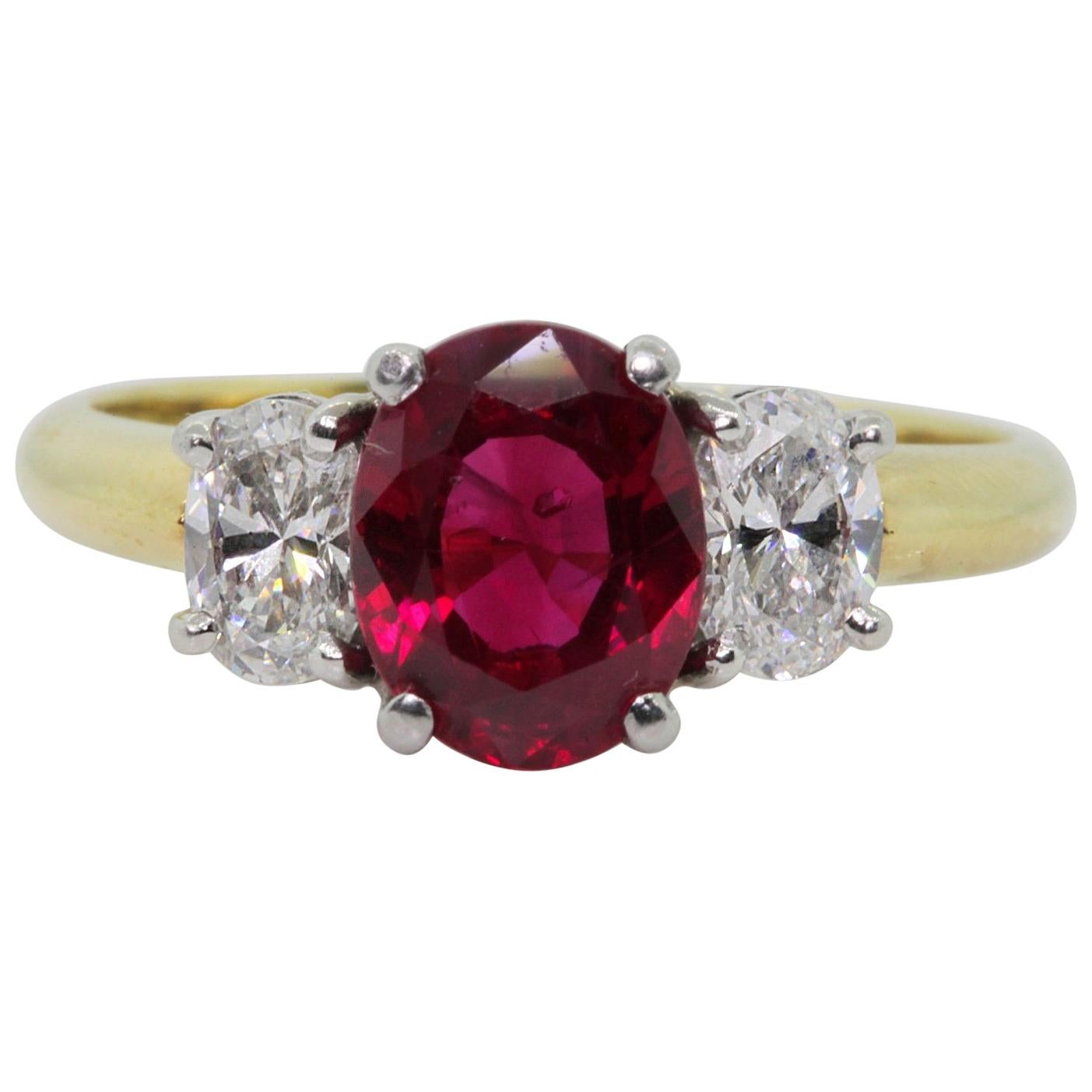 GIA Certified 2.41 Carat Burma Ruby Diamond Ring