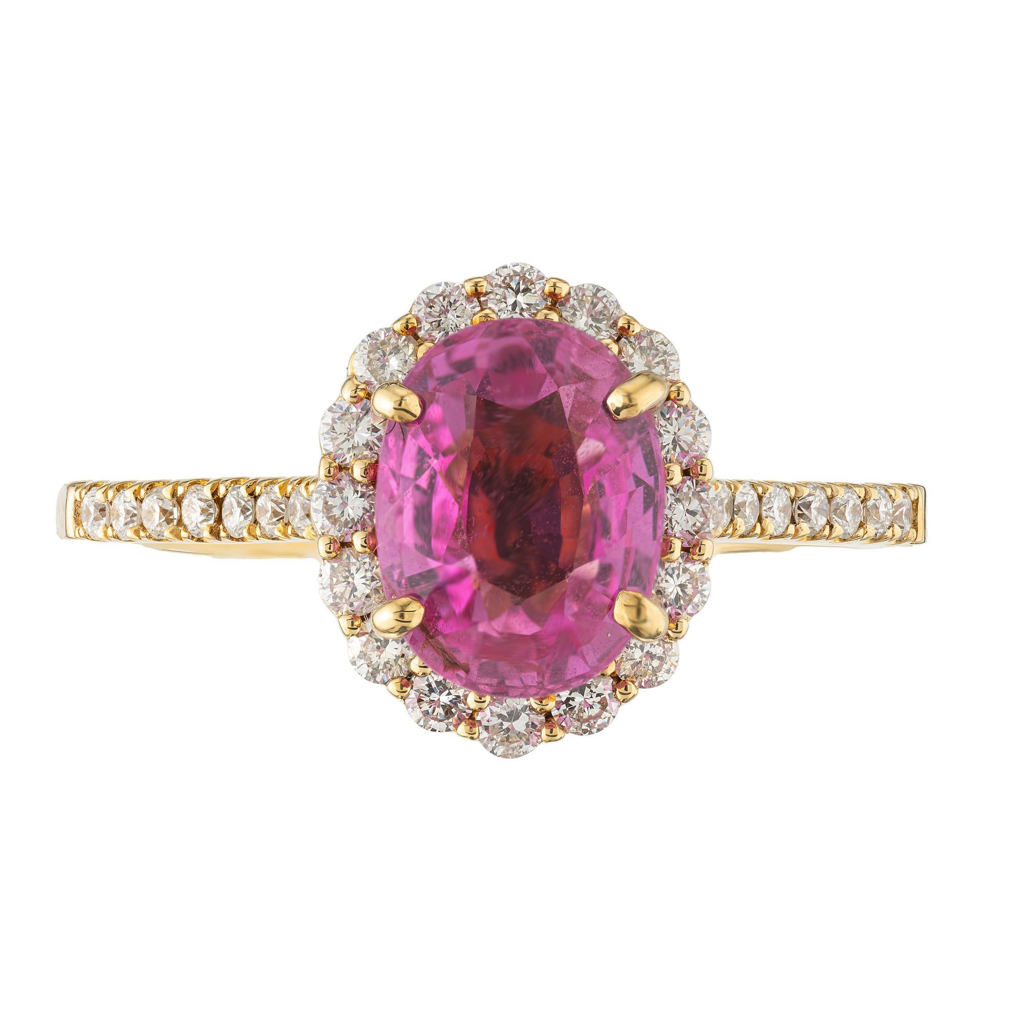 Oval Cut GIA Certified 2.41 Carat Pink Sapphire White Diamond Halo Gold Engagement Ring For Sale