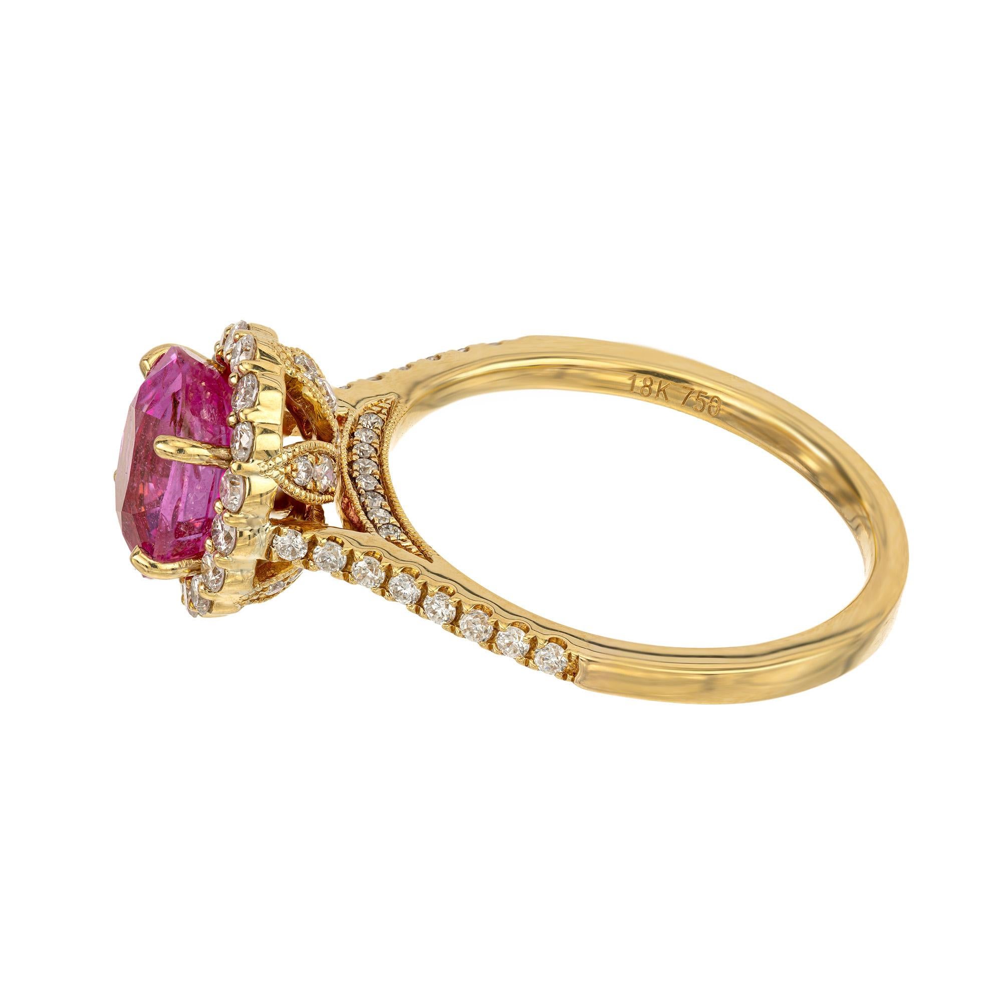 Women's GIA Certified 2.41 Carat Pink Sapphire White Diamond Halo Gold Engagement Ring For Sale