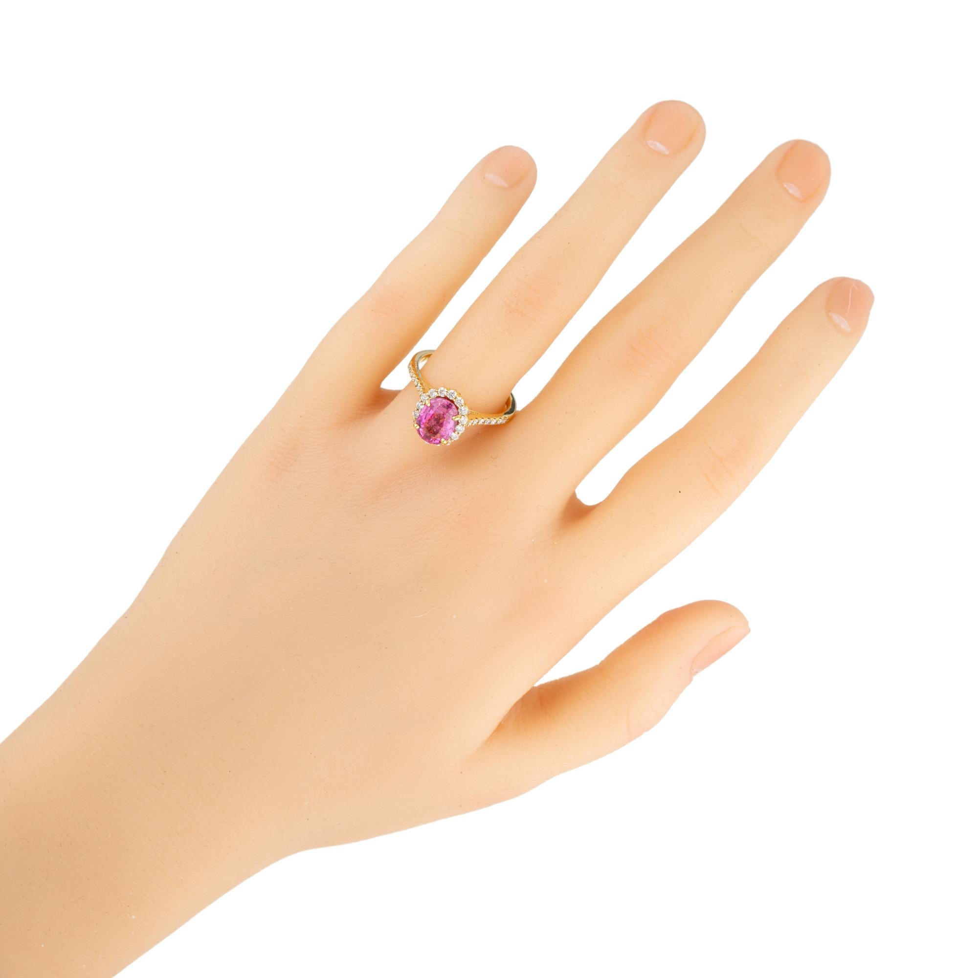 GIA Certified 2.41 Carat Pink Sapphire White Diamond Halo Gold Engagement Ring For Sale 4