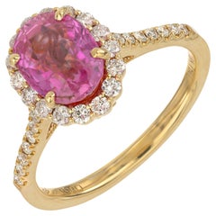 GIA Certified 2.41 Carat Pink Sapphire White Diamond Halo Gold Engagement Ring