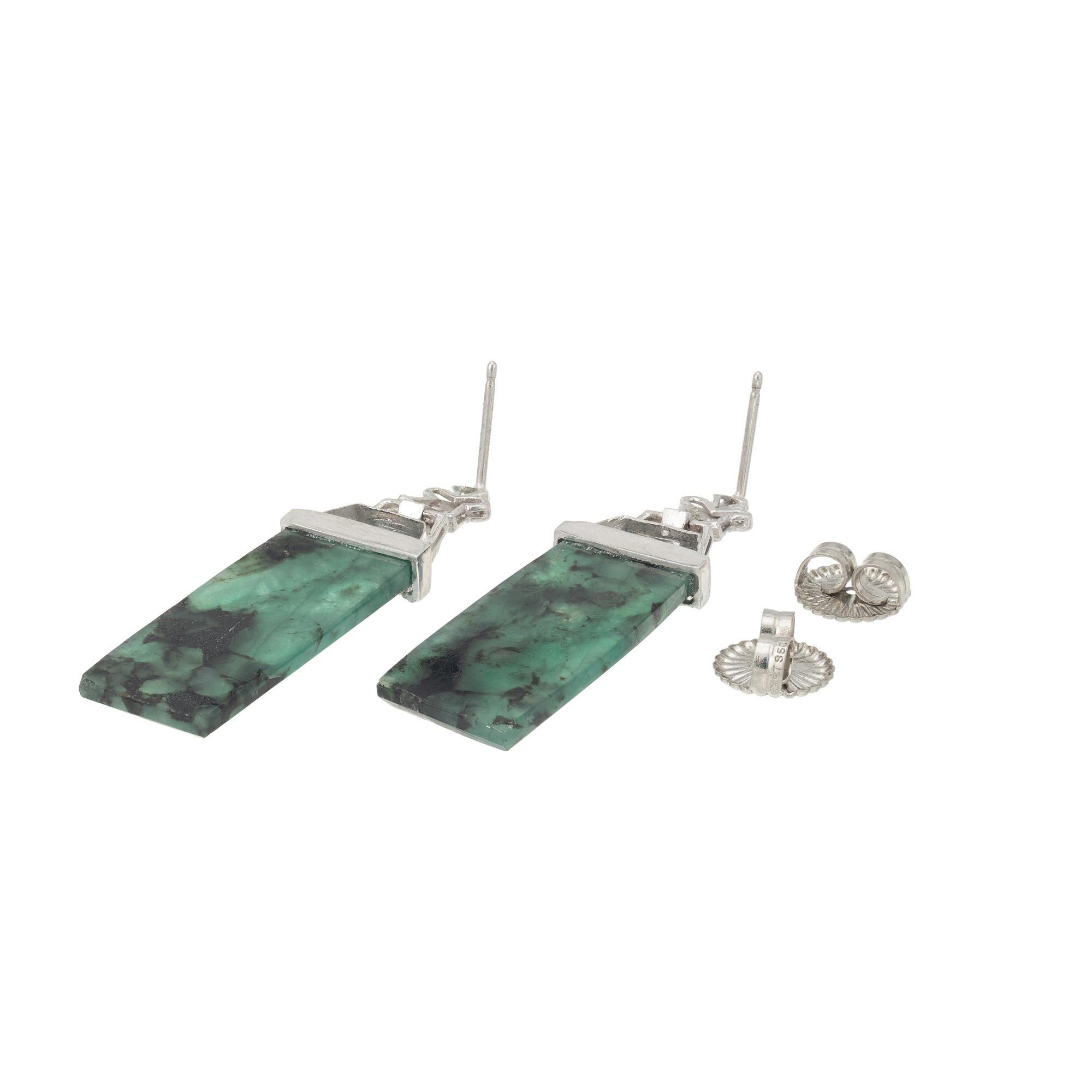 Platin-Ohrringe mit GIA-zertifiziertem 24,1 Karat Smaragd im Tablettschliff und Diamant im Tablettschliff (Rundschliff) im Angebot