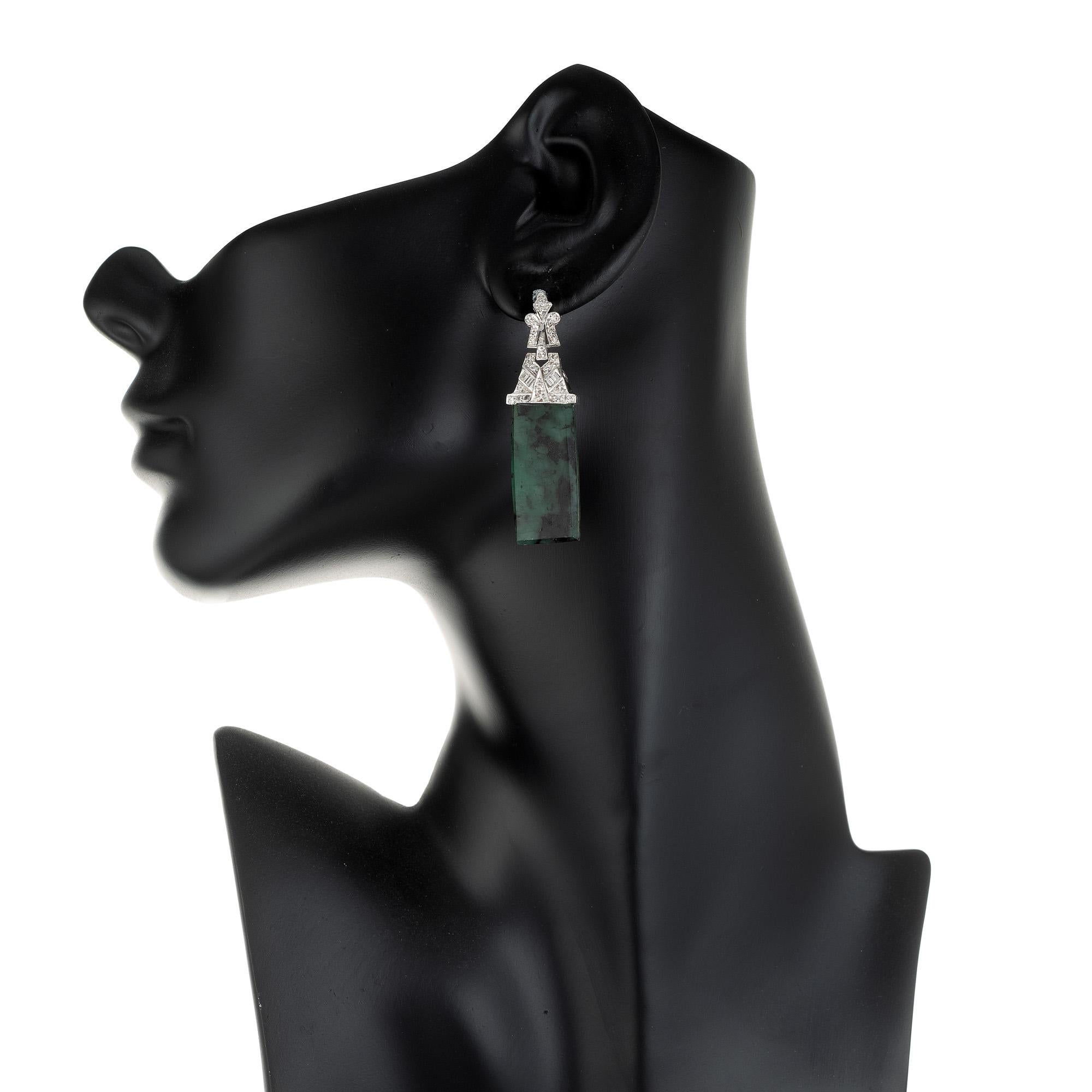 Platin-Ohrringe mit GIA-zertifiziertem 24,1 Karat Smaragd im Tablettschliff und Diamant im Tablettschliff im Angebot 2