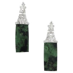 GIA Certified 24.1 Carat Tablet Cut Emerald Diamond Platinum Dangle Earrings