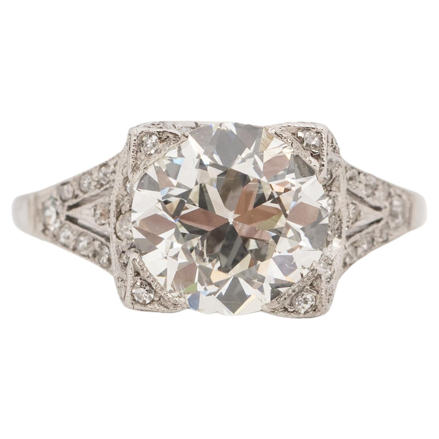 GIA Certified 2.41 Carat Total Weight Art Deco Diamond Platinum Engagement Ring