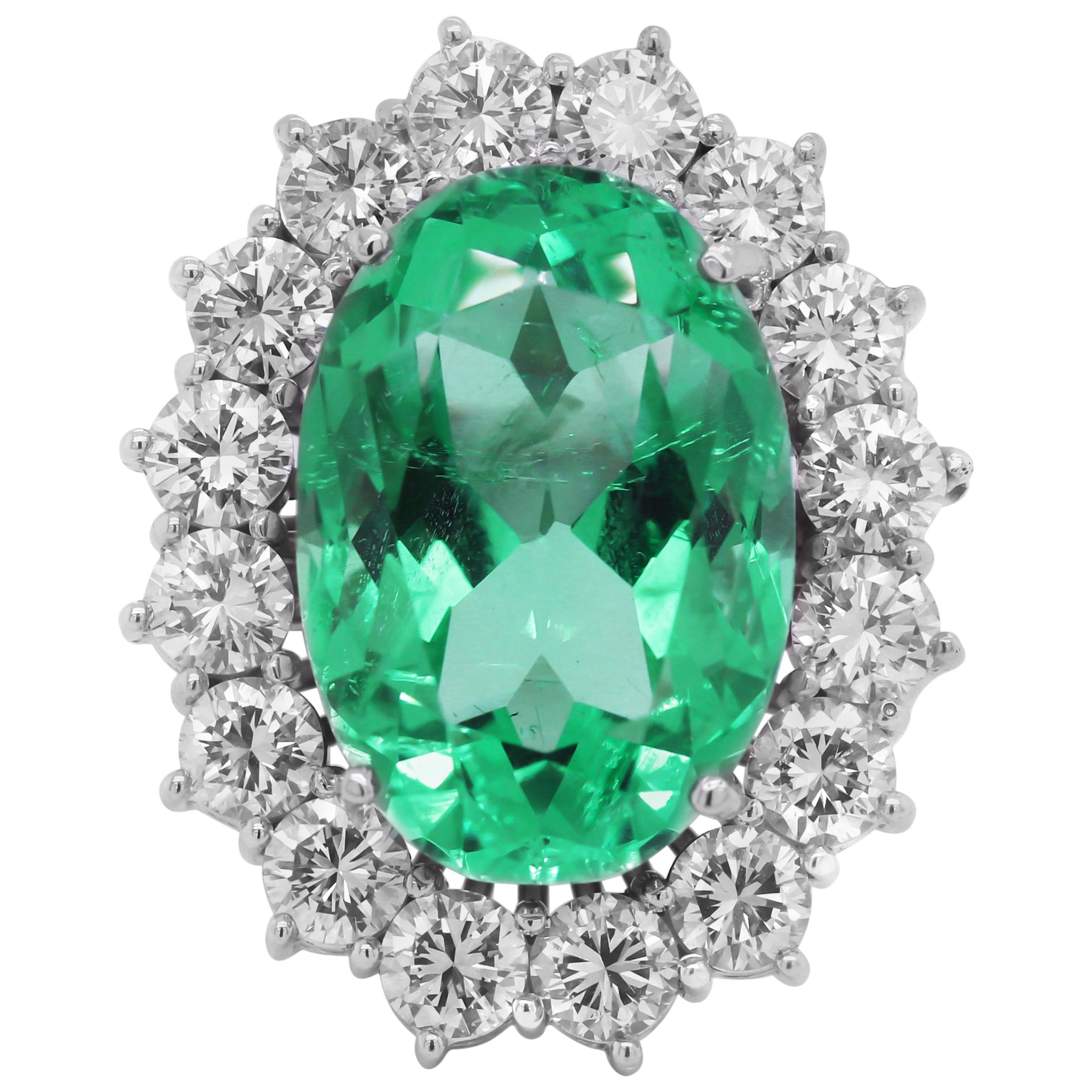 GIA Certified 24.13 Carat Oval Colombian Emerald and Diamond White Gold Ring