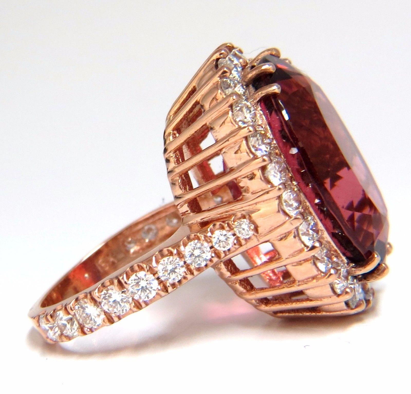 Oval Cut GIA Certified 24.13ct natural red tourmaline 3.00ct diamonds ring 18kt Rubellite For Sale