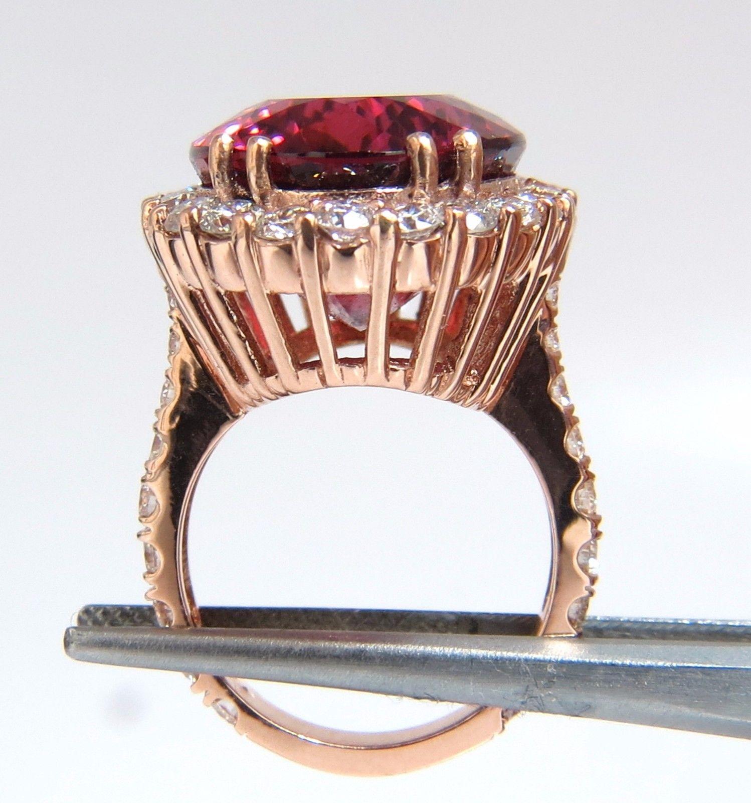 Women's or Men's GIA Certified 24.13ct natural red tourmaline 3.00ct diamonds ring 18kt Rubellite For Sale