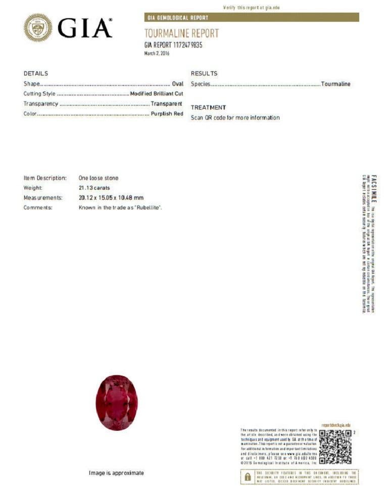 GIA Certified 24.13ct natural red tourmaline 3.00ct diamonds ring 18kt Rubellite For Sale 1