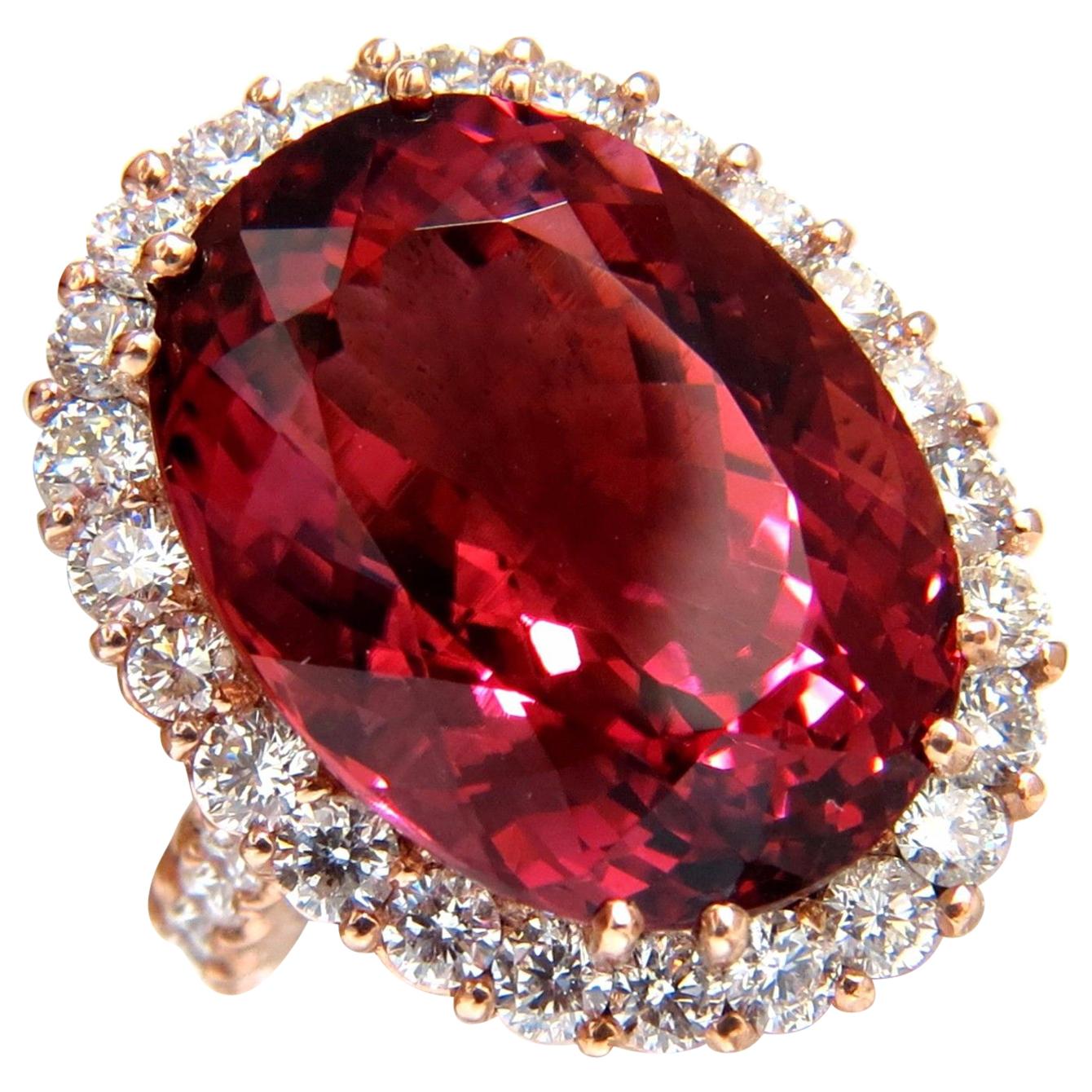 GIA Certified 24.13ct natural red tourmaline 3.00ct diamonds ring 18kt Rubellite For Sale