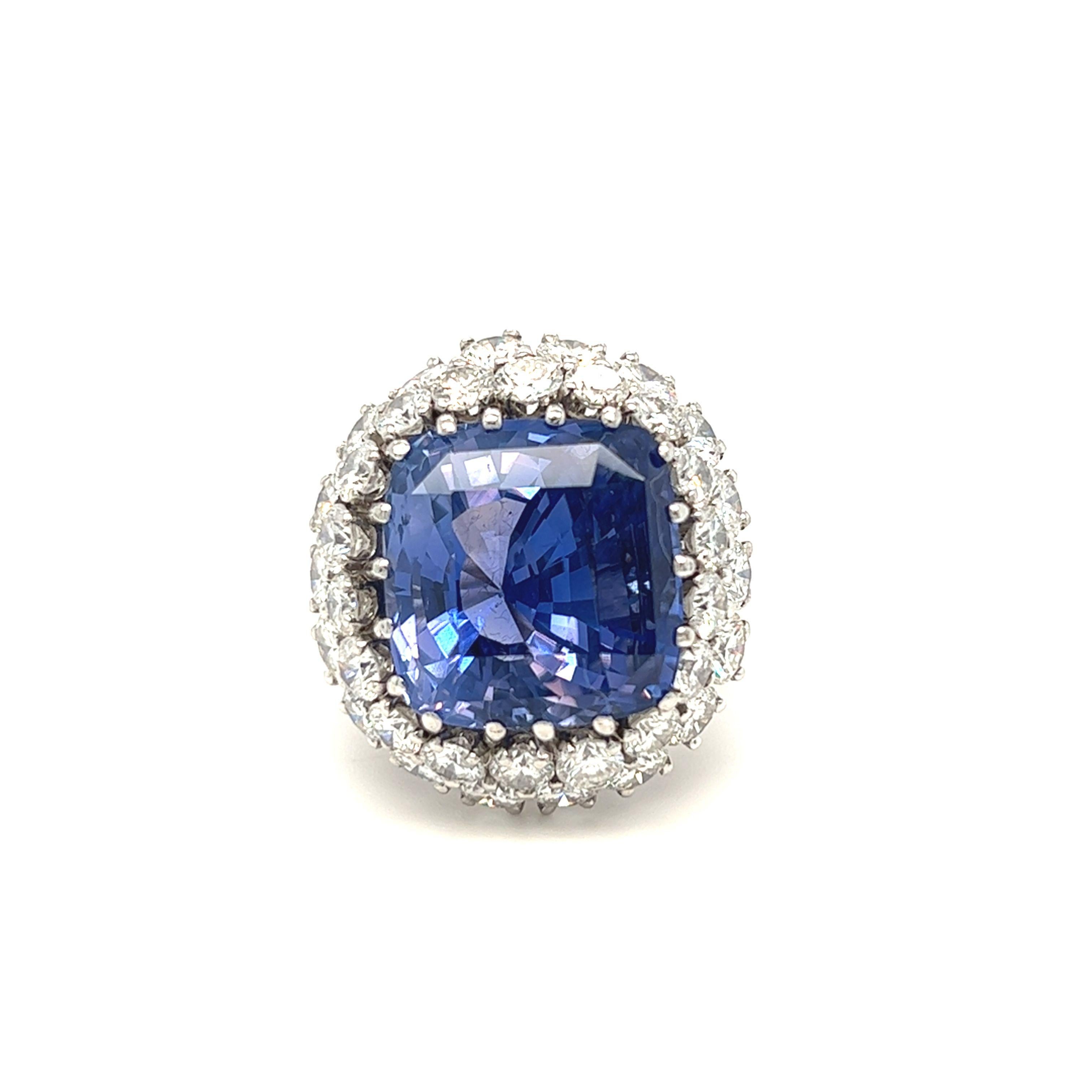 Cushion Cut GIA Certified 24.18 Carat Unheated Color Change Sapphire and Diamond Ring For Sale