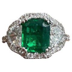 GIA Certified 2.42 Carat Emerald Diamond 18 Karat White Gold Engagement Ring