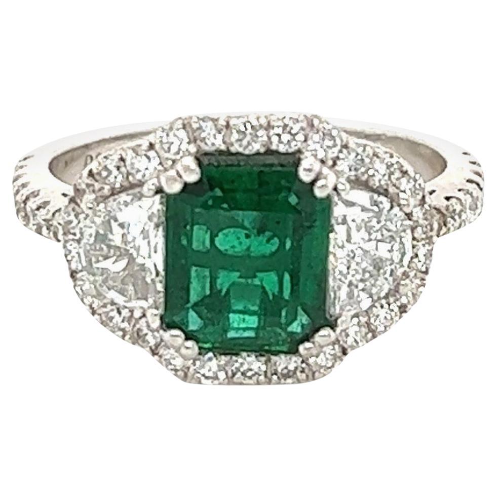 GIA Certified 2.42 Carat Emerald Diamond 18 Karat White Gold Engagement Ring