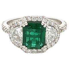 GIA Certified 2.42 Carat Emerald Diamond 18 Karat White Gold Engagement Ring