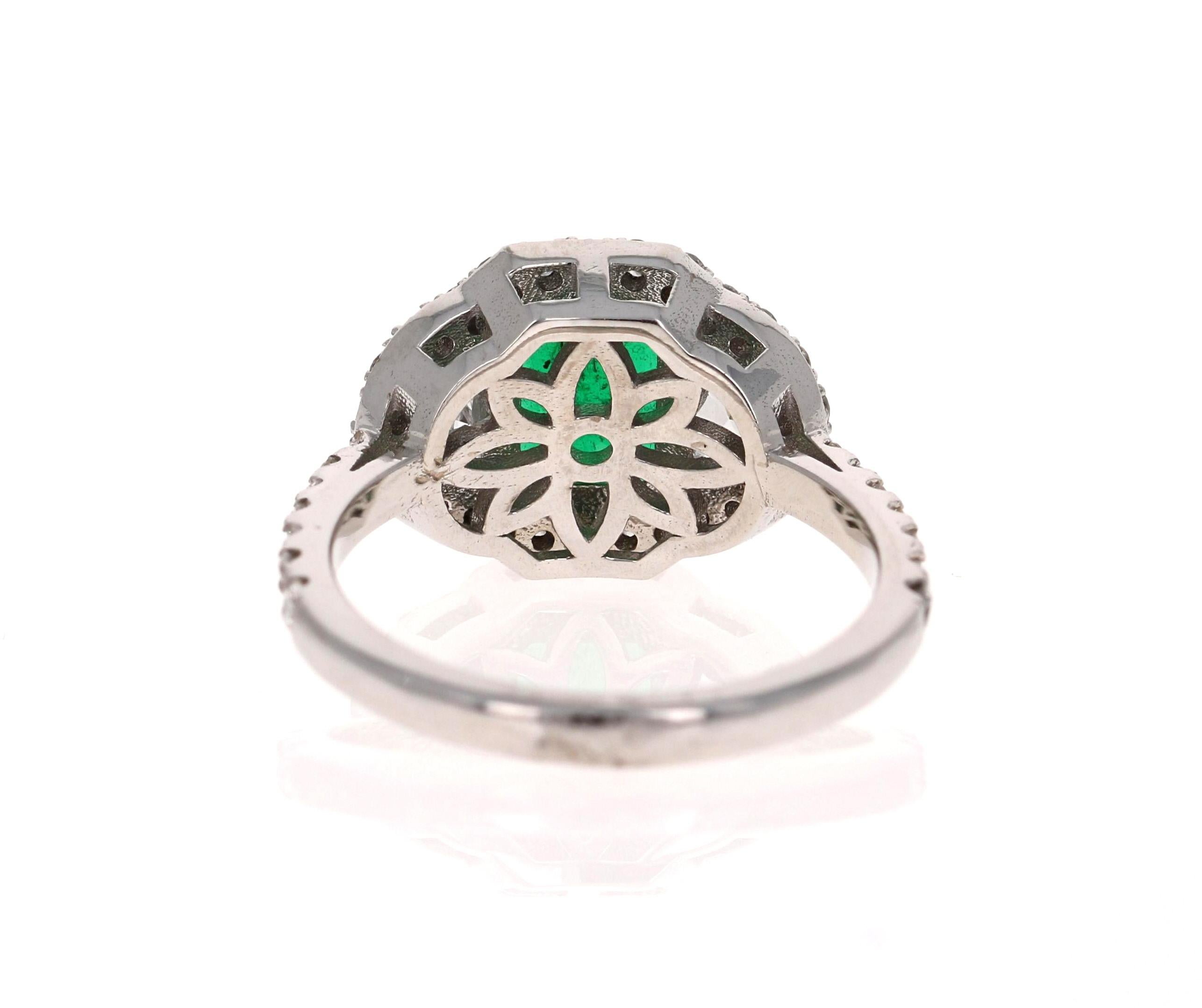 Emerald Cut GIA Certified 2.42 Carat Emerald Diamond 18 Karat White Gold Three Stone Ring For Sale