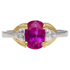 GIA Certified 2.42 Carat Purplish Pink Sapphire & Diamond Three Stone Ring