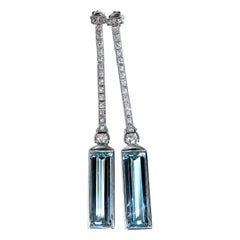 GIA Certified 24.20 Carat Natural Aquamarine Diamonds Long Dangle Earrings 14kt