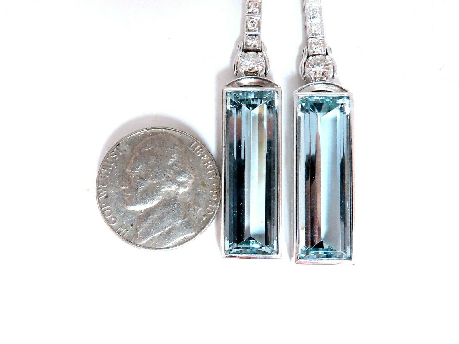 GIA Certified 24.20 Carat Natural Aquamarine Diamonds Long Dangle Earrings 14kt In New Condition For Sale In New York, NY