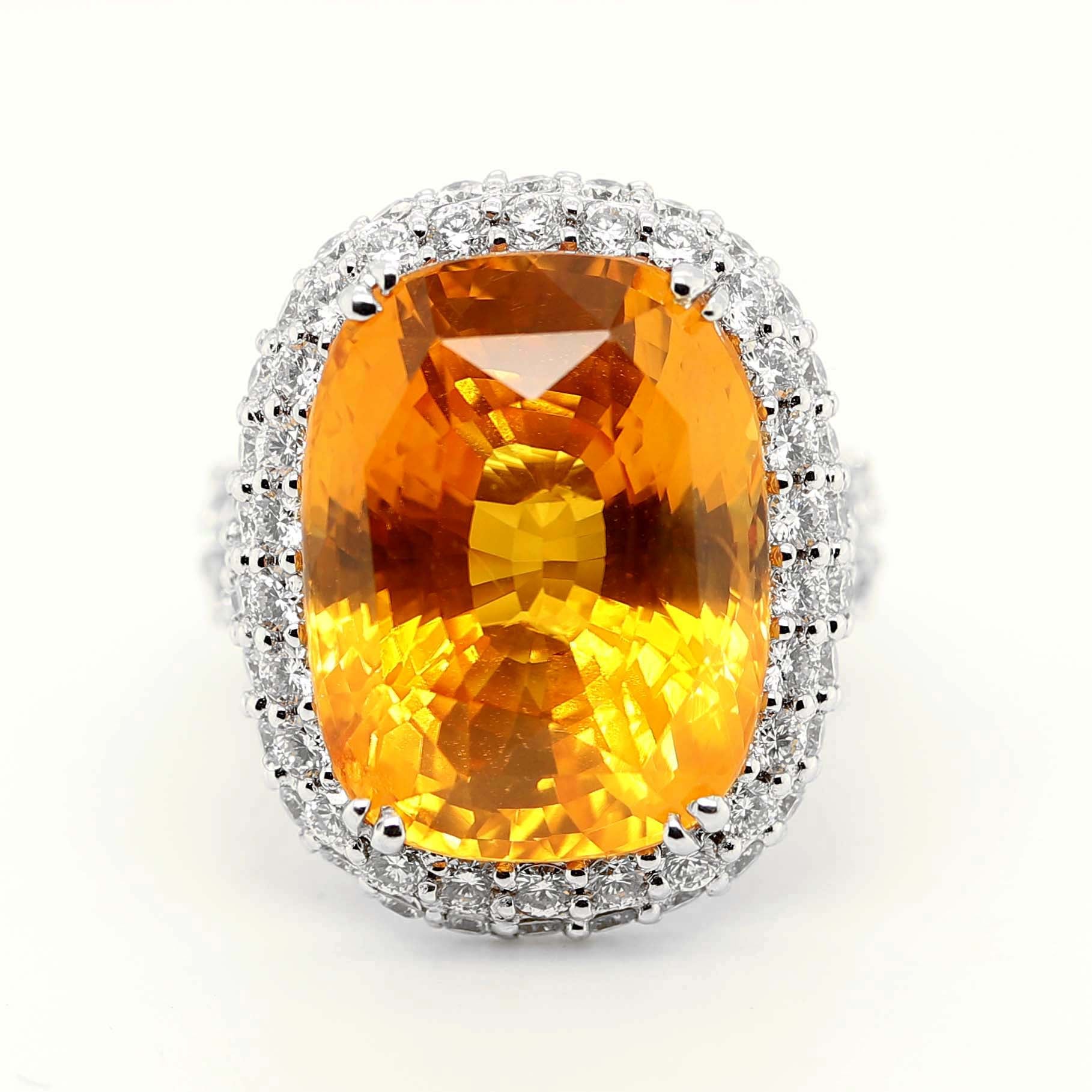 GIA Certified 24.29 Carat Yellow Sapphire Ring in 18k White Gold For Sale