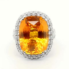 GIA Certified 24.29 Carat Yellow Sapphire Ring in 18k White Gold