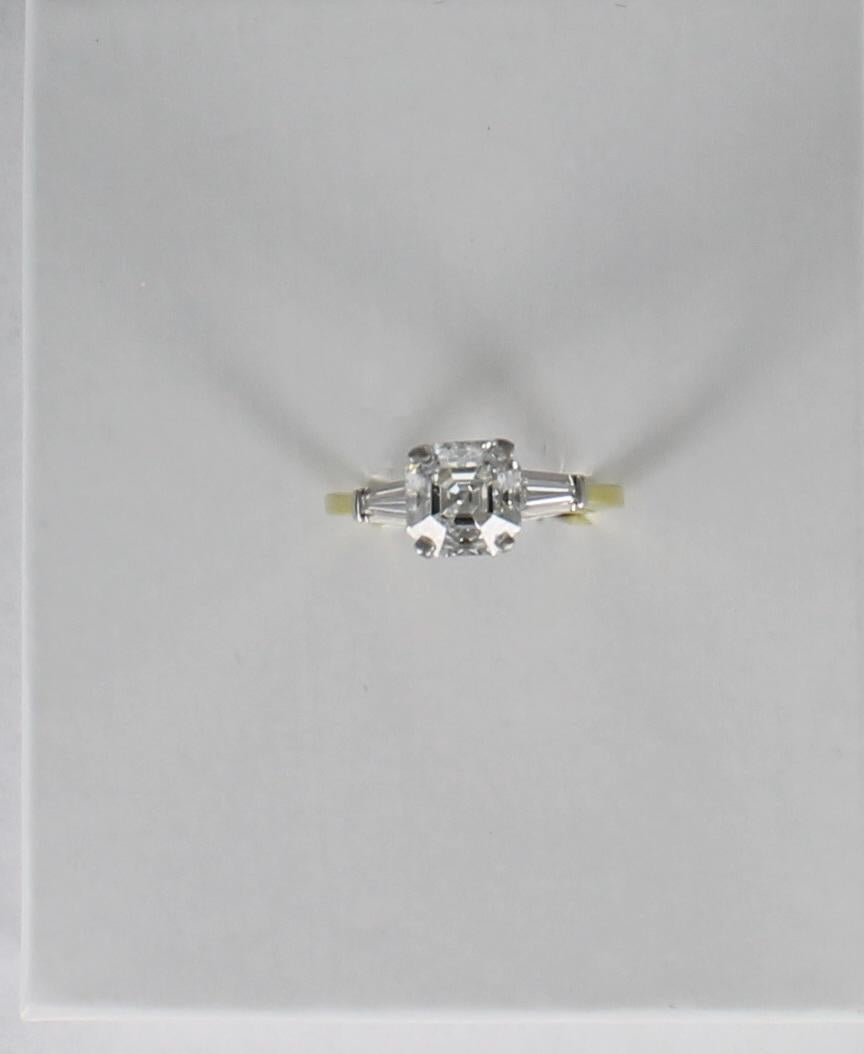 Contemporary GIA Certified 2.43 Carat Asscher Cut Diamond VS1 F color set in18 karat Platinum For Sale