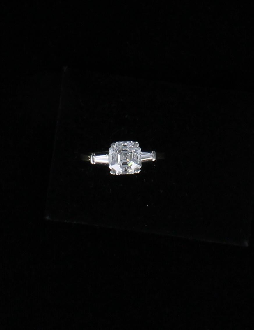 Women's GIA Certified 2.43 Carat Asscher Cut Diamond VS1 F color set in18 karat Platinum For Sale