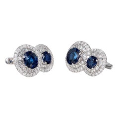 GIA Certified 2.43 Carat Royal Blue Sapphire Diamond Halo Gold Earrings
