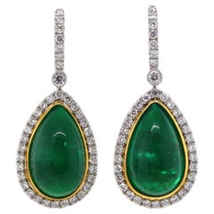 GIA Certified 24.35 Carats Cabochon Emerald and Diamond Earrings