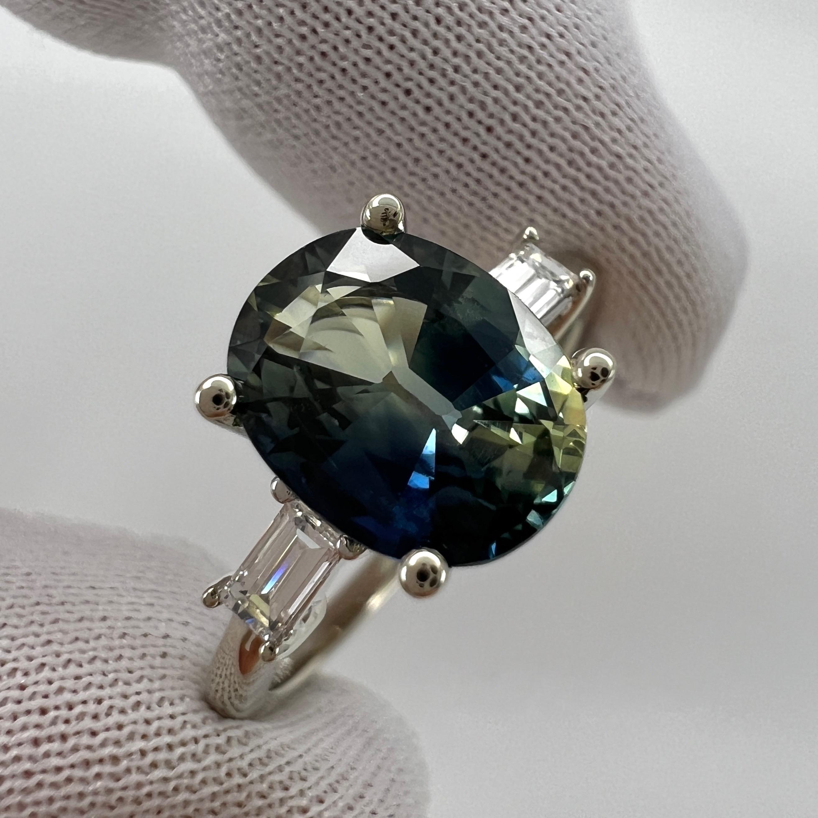 GIA Certified 2.43 Ct Untreated Bi Color Sapphire & Diamond 18k White Gold Ring In New Condition For Sale In Birmingham, GB