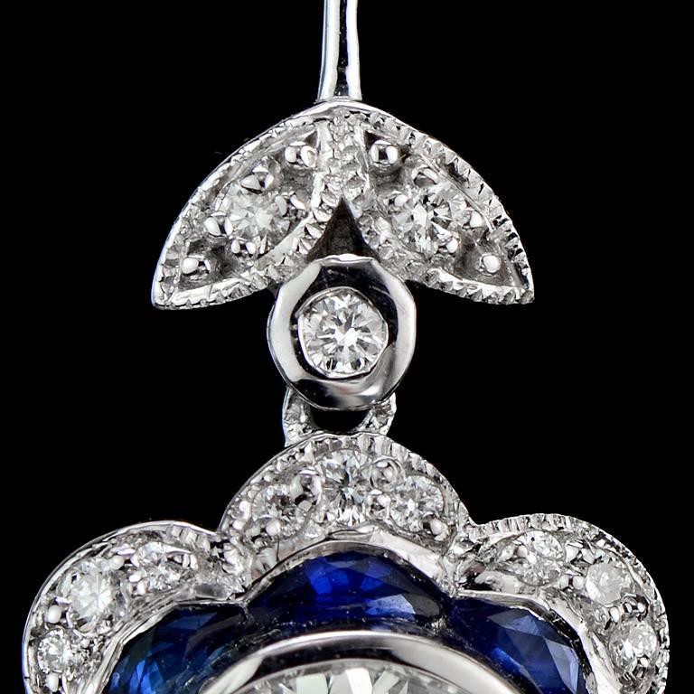 Women's GIA Certified 2.44 Carat Diamond Blue Sapphire Floral Drop Earrings