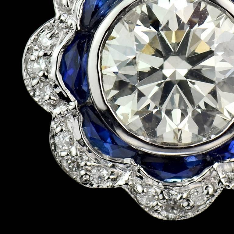 GIA Certified 2.44 Carat Diamond Blue Sapphire Floral Drop Earrings 1