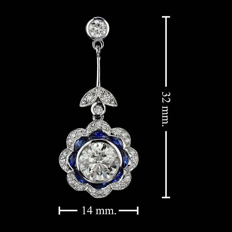 GIA Certified 2.44 Carat Diamond Blue Sapphire Floral Drop Earrings 2