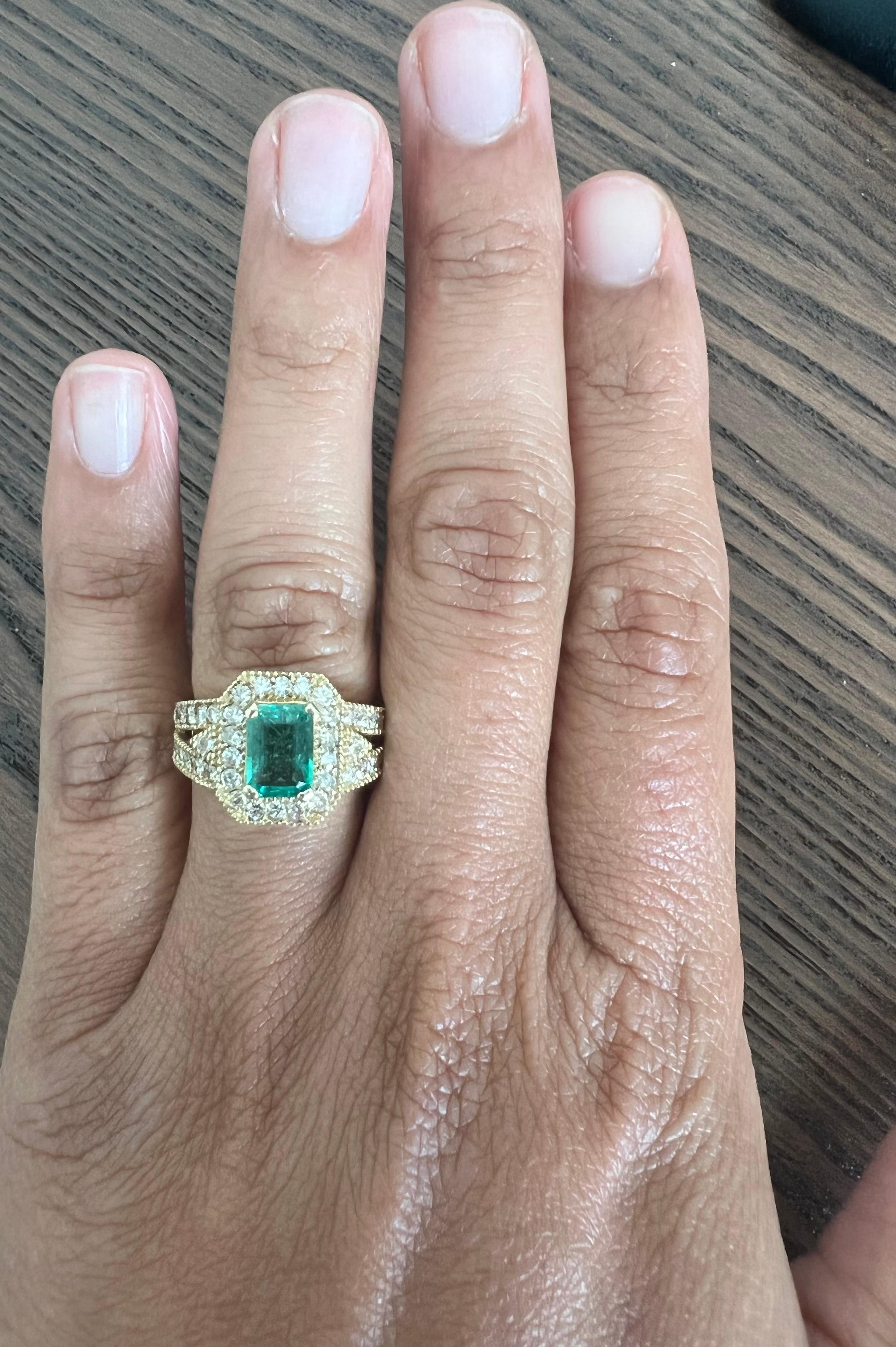 GIA Certified 2.44 Carat Emerald Diamond 14 Karat Yellow Gold Ring In New Condition For Sale In Los Angeles, CA
