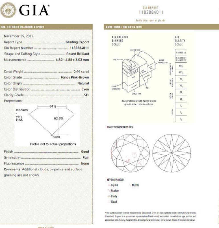 Round Cut GIA Certified 2.44 Carat Natural Pink Brown Diamond Ring 14 Karat