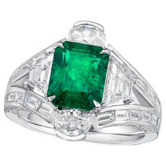 White Gold GIA Certified 2.44 Carat Zambia Emerald Diamond Ring