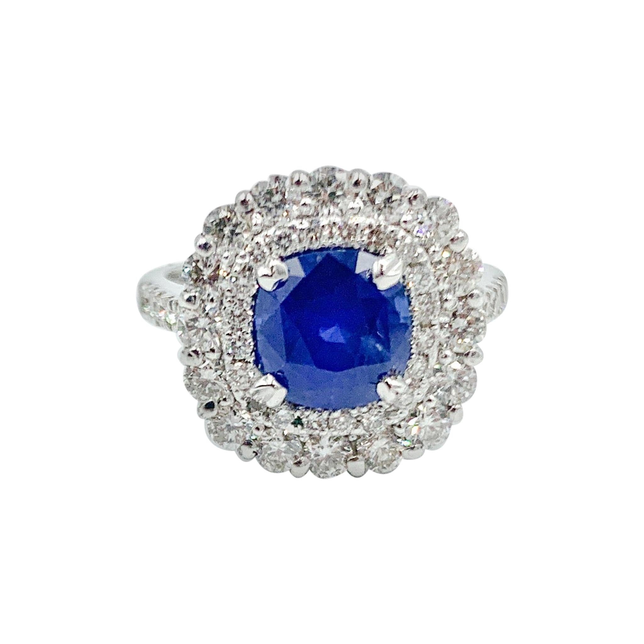 GIA Certified 2.440 Carat Sri Lankan Cornflower Blue Sapphire Ring